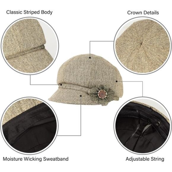 Women\'s Retro Classic Visor Newsboy Cabbie Cap Beret Hats with Flower Buckle main image 4